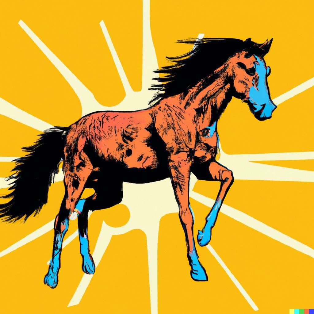 a horse, retro comic art, triadic color scheme